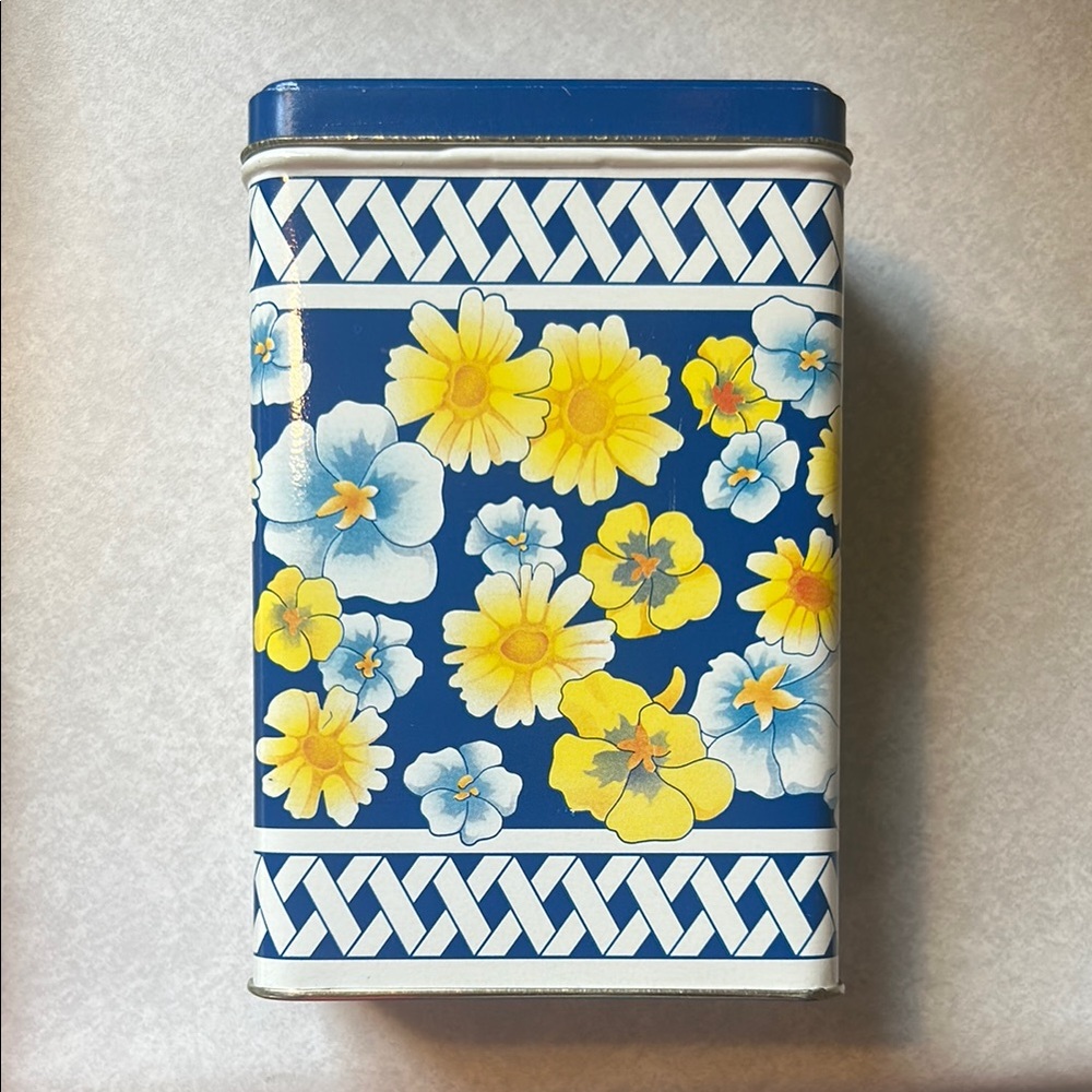 Equal Sugar Vintage Yellow and Blue Floral Tin Box